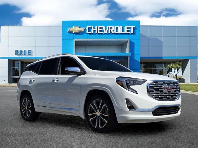 2020 GMC Terrain Denali in Summit White — front three-quarter view